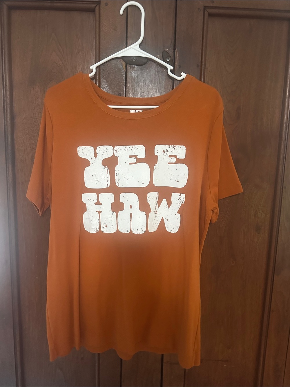 Duluth Trading Co Orange Graphic Tee with White Logo